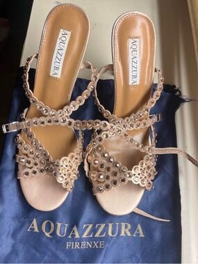 Aquazzura Rose Gold Embellished Strappy Heels